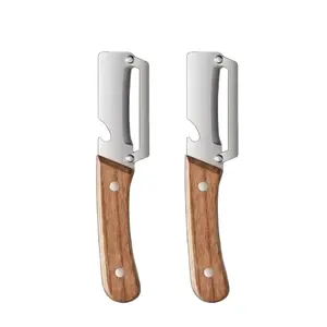 Wooden Handle Vegetable Fruit Peeler, Stainless Steel Blade Peeler with Built-In Bottle Opener, Ergonomic Practical Kitchen Cooking Tool