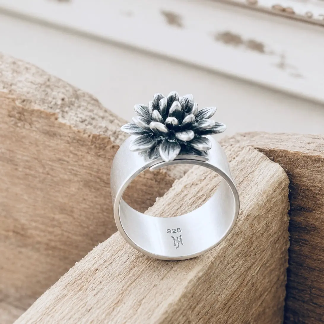 Sterling Silver Dahlia Adjustable Ring