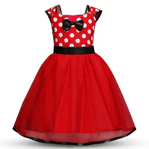 LOEL Mouse Polka Dot Princess Pageant Dress for Girls Red with Black Bow & Belt Cute Baby Toddler Costume for Birthday