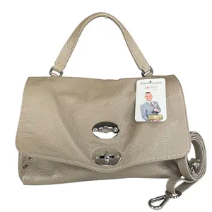 Zanellato Postina Taupe Daily Small Studded 2-Way SHW Top Leather Handle Purse
