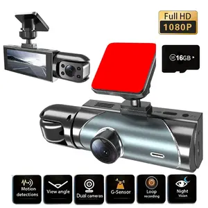 Dual-lens dash cam with front 1080P HD and  720p, night vision, G-sensor, loop recording, parking monitoring, motion detection, comes with 16GB card, 5G WiFi connection for fast transfer, Wifi Car Dashcam