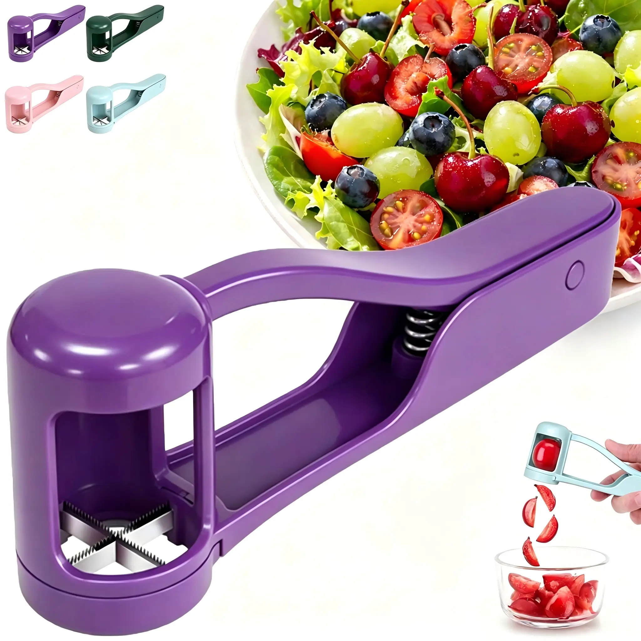 Grape slicer kitchen gadget for Toddlers & Baby - Stainless Steel Grape & Cherry Tomato Slicer for Kids Lunch Box - Portable Small Fruit Quarterer Tool, Prep for Salad & Healthy Snacks