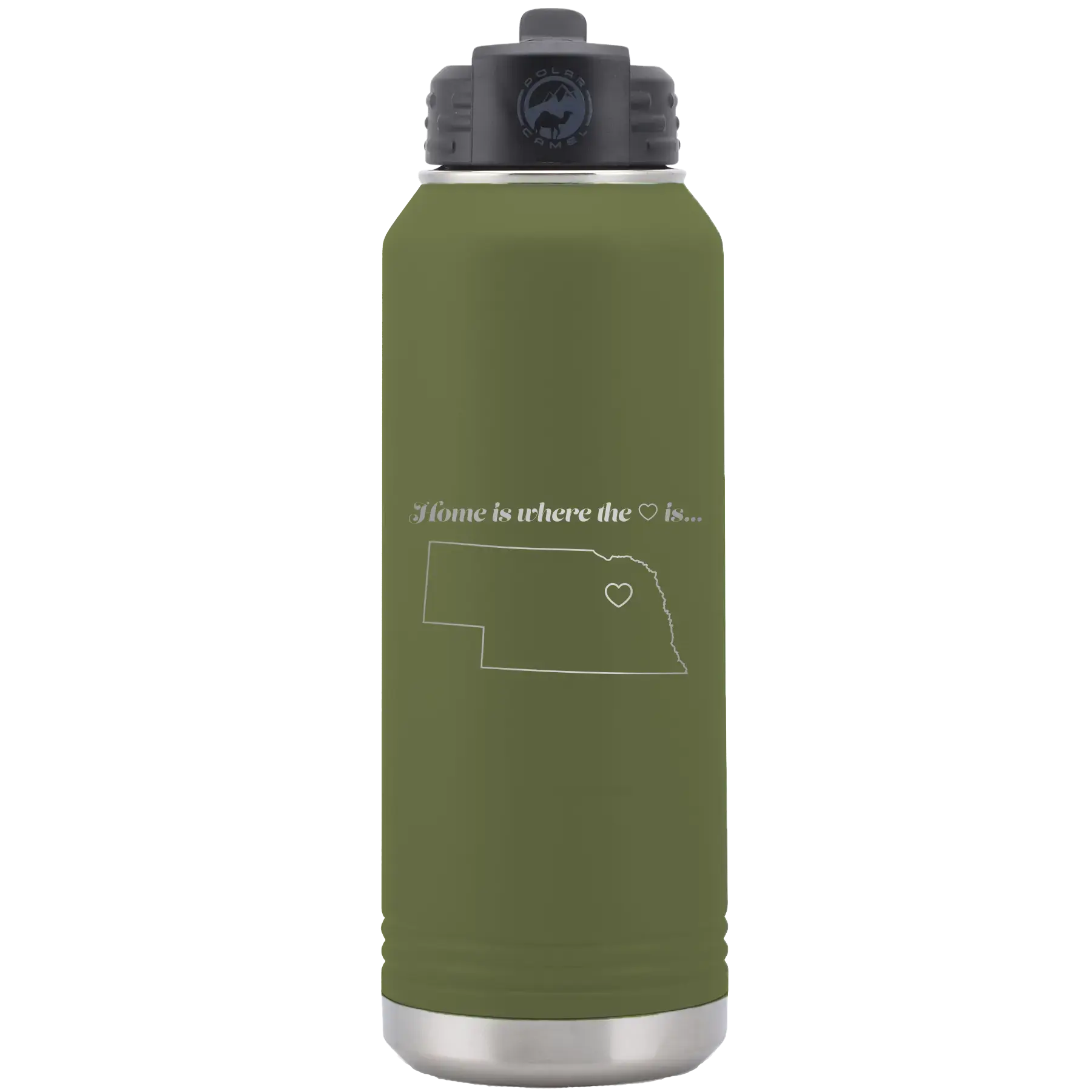 Nebraska Heart 32 oz Water Bottle | Olive Green