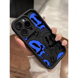 New high-end shockproof textured red phone case with a twisted smiley face pattern, compatible with iPhone 17/16/15/14/13/12/11, perfect as a gift for friends, family, or yourself