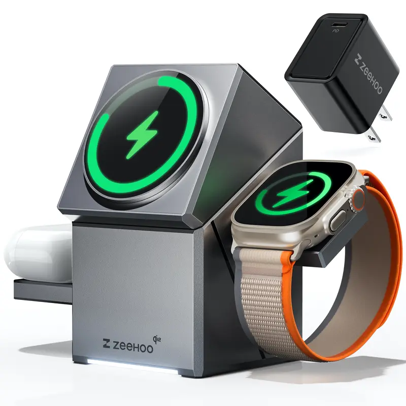 ZEEHOO CubeTrick-X 3-in-1 Magnetic Wireless Mobile Charger - 30W Super Fast Charging, Fully Automatic Auto-Rotate Stand, 15W Video Call Power for iPhone 17/16-12, Smart Watch, Wireless Earbuds (High Efficiency iPhone Charger, Home/Travel Accessory)