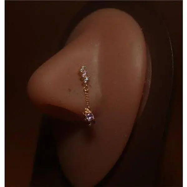 Dangle Teddy Bear Chain Nose Stud Piercing
