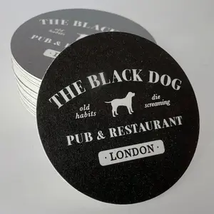 The Black Dog Round Paper Coaster - Black Printed Tableware with "OLD HABITS" and "DIE SCREAMING" Text, Featuring Dog Design