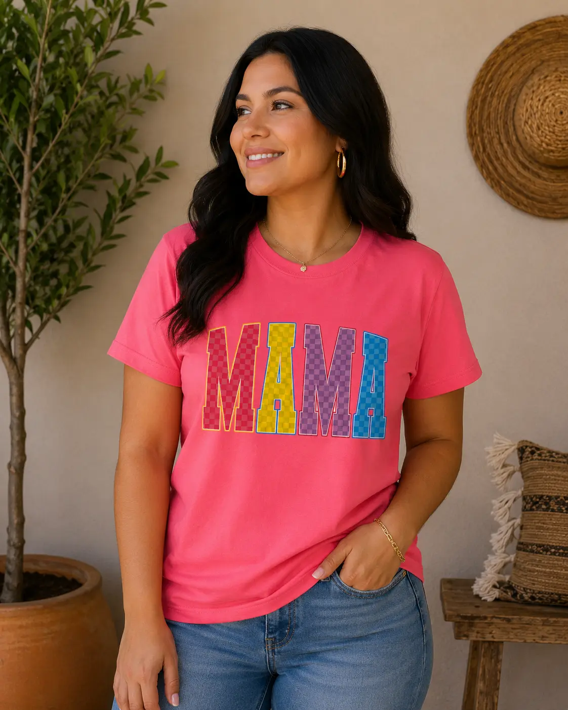 Colorful Mama Graphic Tee | Bright Pink Bella Canvas Shirt | Trendy Mom T-Shirt