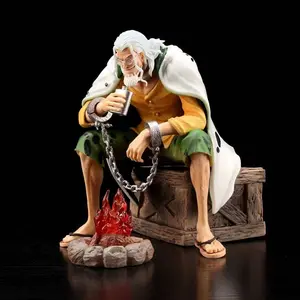 One Piece Lord Riku Handmade Figurine, One Piece Series, Classic Sitting Pose, Transparent Fire Effect, Wooden Base, Detailed Iron Chain, Perfect Gift for Fans