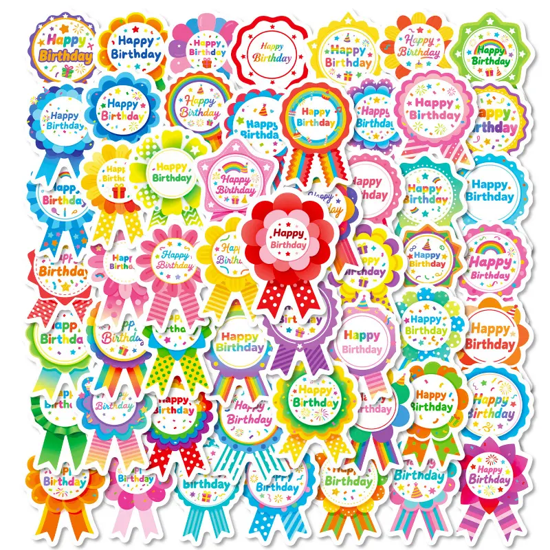 1 Set 56 Pcs Birthday Stickers – Colorful graffiti cartoon medal decals for Happy Birthday party decoration. Fun decorative stickers for crafts, Scrapbooking, gift bags, invitations, scrapbooks, kids parties and celebration supplies.