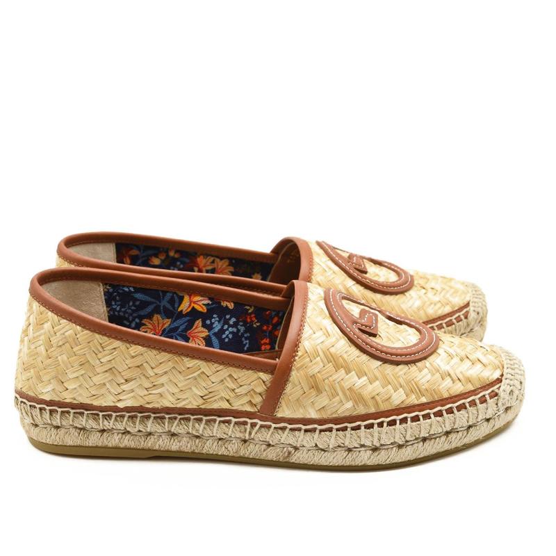 Pre-owned GUCCI Adela GG Raffia Espadrilles US 7.5