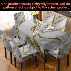 Fashion marble pattern printed tablecloth and chair cover set (tablecloth+chair cover), suitable for all seasons, easy to install and clean, suitable for home kitchen, dining room, living room and other scenes tablecloth and chair cover set.