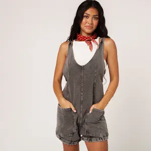 Adult Overall Shortie - Washed Black Denim