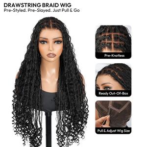SuperNova Flexi-Fit Invisi Drawstring Full Lace Knotless Boho Braided Wig 26” Human Hair Knots on Lace & Human Hair Curls Lightweight Synthetic Braids Natural Scalp Look #SummerVibes