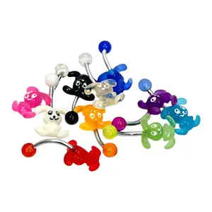 10PCS 14G Acrylic Bunny Belly Button Ring Surgical Steel Curved Barbell 10mm