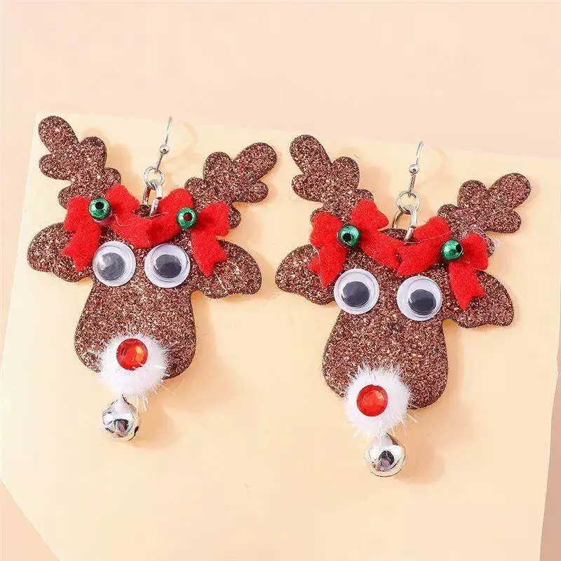 Reindeer Christmas Earrings with Googly Eyes & Red Bow | Cute Holiday Statement Earrings | Festive Xmas Jewelry | Xmas Dangle Earrings
