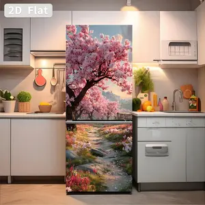 Self-Adhesive Refrigerator Sticker, 30x180cm X 2pcs, Removable PVC Kitchen Decor, Door Decal, DIY Home Decoration, Sakura Path Theme