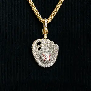 Iced Baseball Clip On Charm Sports Pendant in 18k Yellow Gold Plated - Handset Stones - Lifetime Guarantee, Perfect Gift (Chain Not Included)