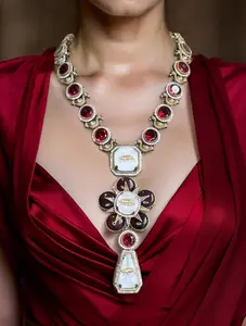 Yashti Sabyasachi Inspired Monalisa Stones CZ Necklace Set with Elegant Design and Unique Stones