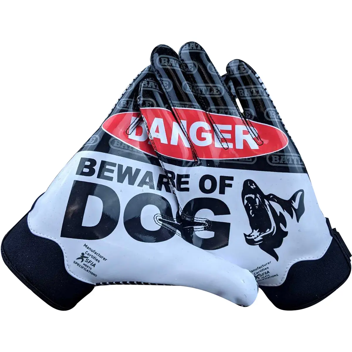 Battle Sports Beware of Dog Doom 1.0 Adult American Football Receiver Gloves, Football Gloves