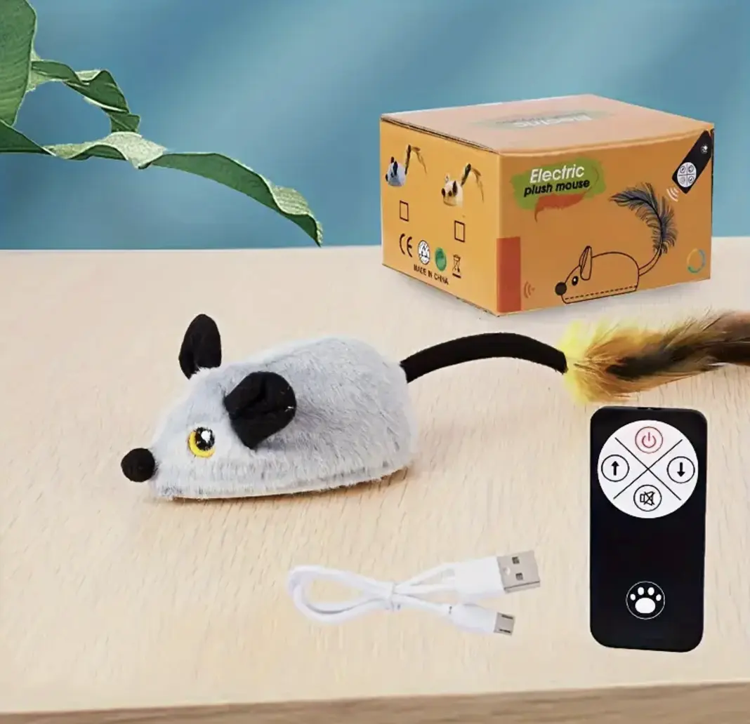 Indoor Interactive Cat And Mouse Rechargeable Remote Control Toy, Feather Tail Electric Automatic Movement Remote Control Mouse And Cat Toy