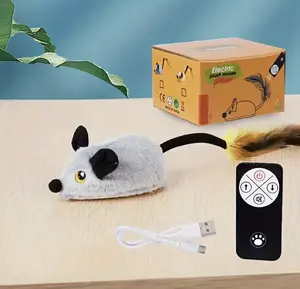 Indoor Interactive Cat And Mouse Rechargeable Remote Control Toy, Feather Tail Electric Automatic Movement Remote Control Mouse And Cat Toy