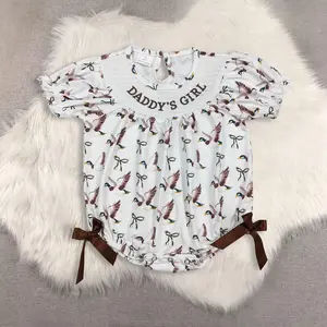 New Clothes Daddy's Girl Duck Bow Baby Girl Romper Short Sleeves Cute And Fashionable Infant Outfit for Little Girls