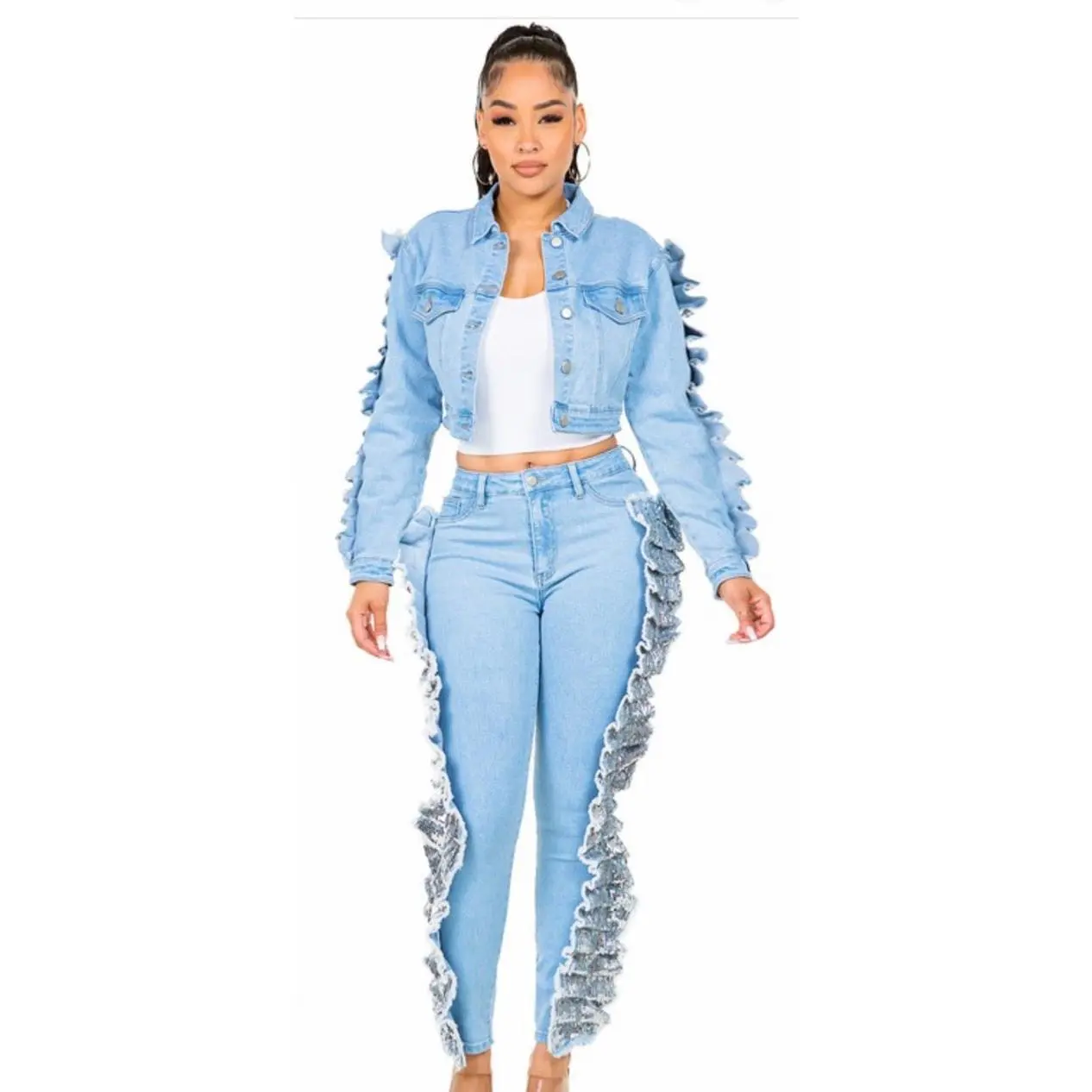 Yes It's Me! Denim Pant Set - LIGHT BLUE