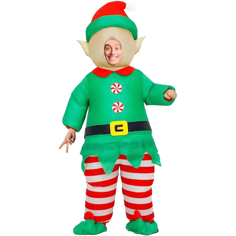 Women's Unisex Adult Fitted Inflatable Christmas Elf Costume Set, Festive Funny Inflatable Clothing for Christmas, Halloween Role Play Parties Menswear Outfit