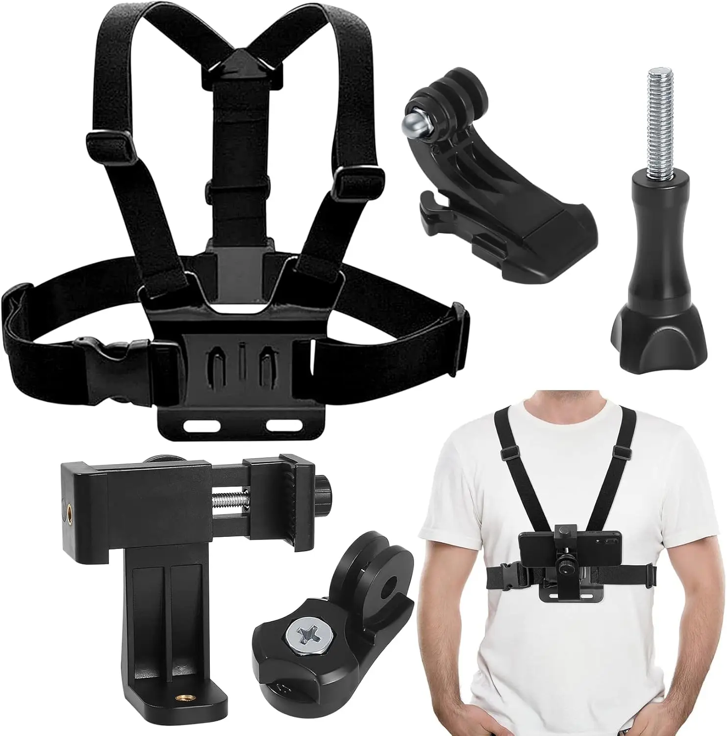 Universal Smartphone Chest Strap Mount Harness with Secure Clip Holder – Capture POV Videos Hands-Free for Hiking, Climbing, Skiing, Cycling, Fishing, and Travel – Fits iPhone, Samsung Galaxy, and Most Mobile Phones