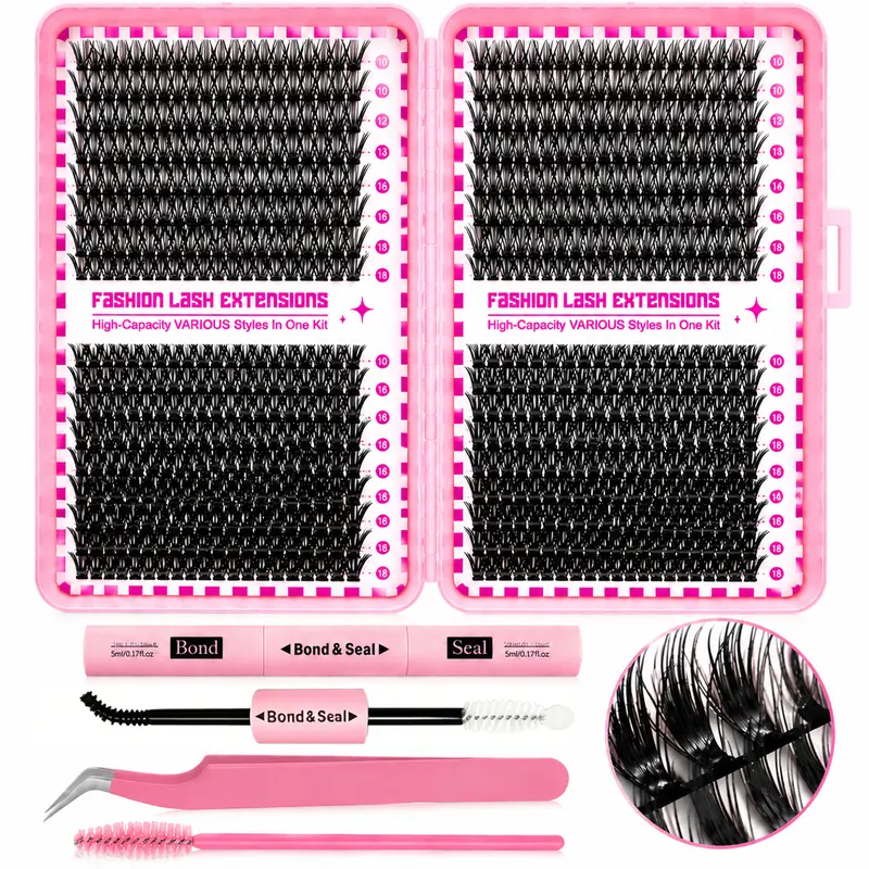 INMASIT Eyelashes Clusters Set - D Curl Spider Style, Dramatic Volume, 16-18mm Long Mixed Individual Lashes, Soft Thin Feather Band, Waterproof Long-Lasting DIY Extensions (300/800 Pieces), At-Home Beauty Accessories Kit False Eyelashes & Adhesives