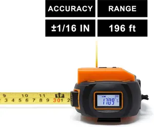Laser Tape Measure 2-in-1, Laser Measure 196 Ft, Tape Measure 16 F, Metric, US units, LCD Digital Display, Movable Hook, Unit Conversion.
