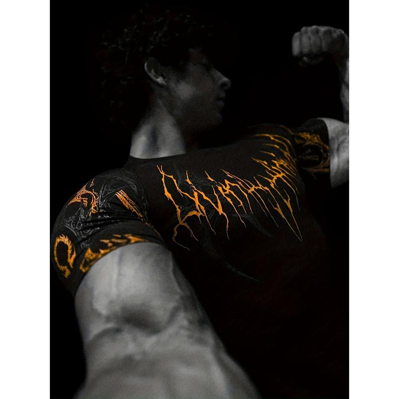 Men's Compression Short Sleeve T Shirt S XXL High Elasticity Muscle Fitness Shirt Unisex Black Tight fitting Red Geometric Muscle Texture Quick drying Moisture wicking for Workouts Yoga Beach Gym Tees Athletic Apparel