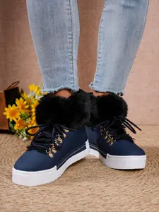 Women's Thick Sole Faux Fur Lined Ankle Boots, Warm Solid Color Lace-Up Outdoor Shoes, Casual PU Leather Fall & Winter Footwear, Cute Winter Boot