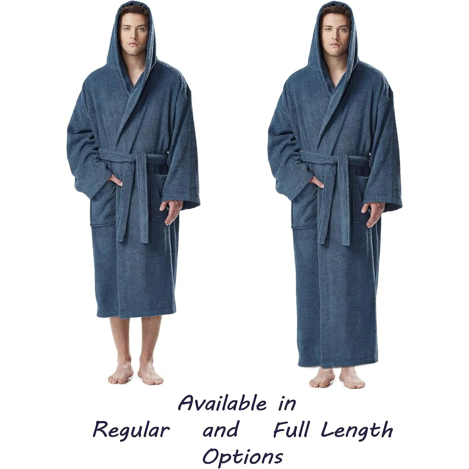 Men's Hooded Classic Bathrobe Turkish Cotton Robe with Full Length Options Men's Hooded Classic Bathrobe Turkish Cotton Robe with Full Length Options