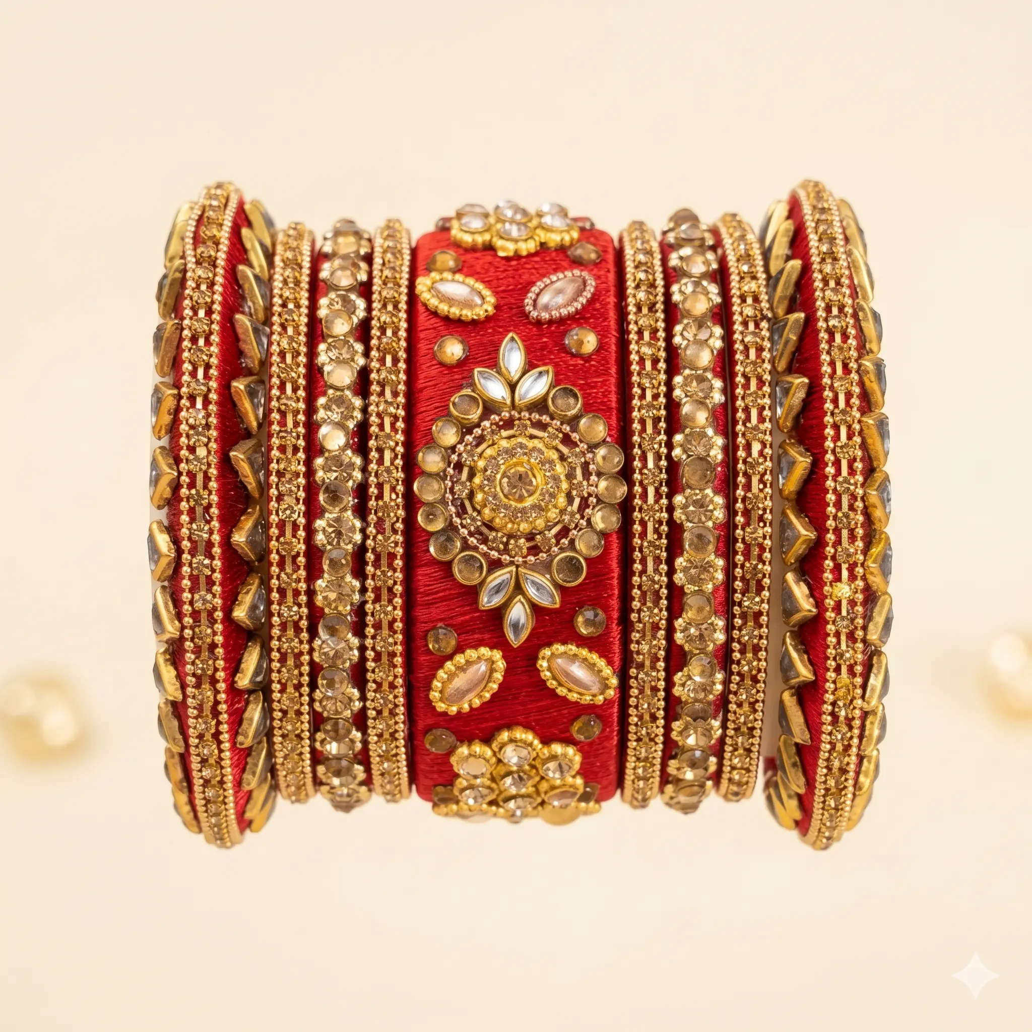 Metal Thread Bangle Set - Handcrafted Stone Bead Jewelry, Fashionable Bracelets for Wedding, Festival Wear, Fashionable Jewelry Accessories (2.6, 2.8 Sizes), Bangles, Threaded Metal Jewelry