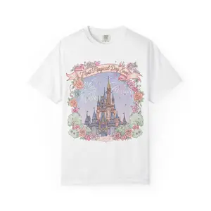 Most Magical Day Ever: Fairytale Castle Floral Illustration T-Shirt | Fireworks, Pastel Banner - Comfort Colors Unisex Graphic T-Shirt Cutesy Coquette Style