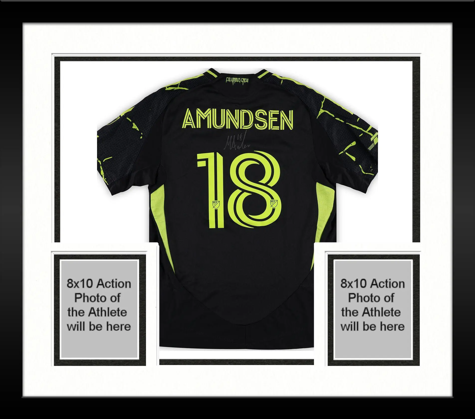 Framed Malte Amundsen Columbus Crew Autographed Match-Used #18 Black Jersey from the 2025 MLS Season - Size L - Fanatics Authentic Certified - Soccer Memorabilia