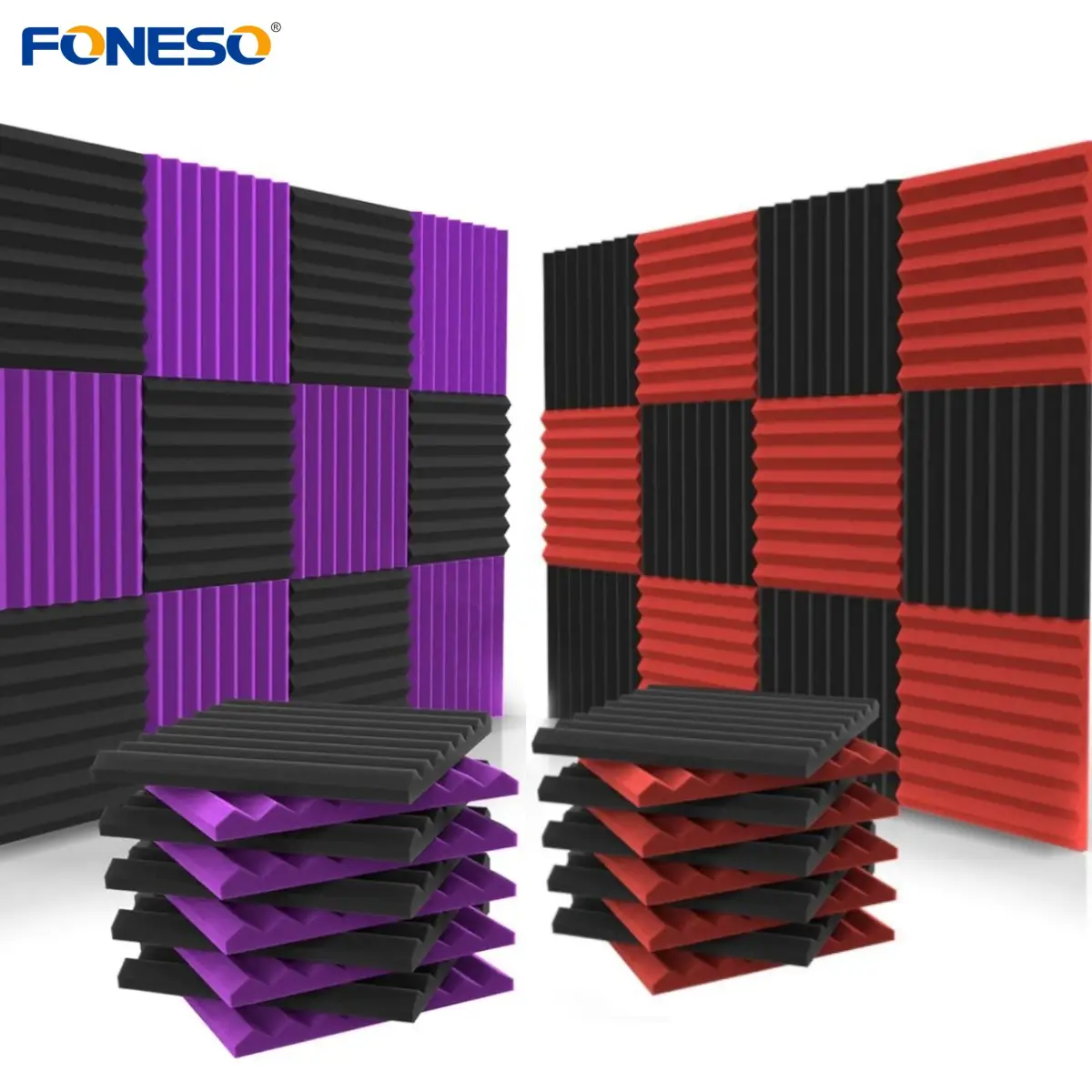 12/24/48 Pack Acoustic Panels 1 X 12 X 12 Inches - Sound Proof Foam Panels for Walls, High Desnsity Studio Soundproofing Wedges - Fire Resistant & Noi