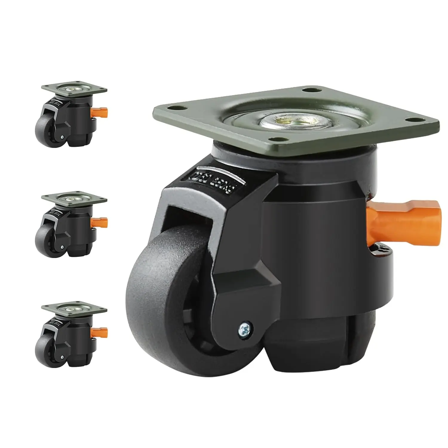 VEVOR Carbon Steel Adjustable Leveling Casters (Set of 4), 2200 lbs Total Load Capacity, 2 in High-Strength Steel Plate Wheels, Upgraded Handle, 360-Degree Swivel, Aluminum Brackets for Workbenches, Residential Rolling Tool Boxes