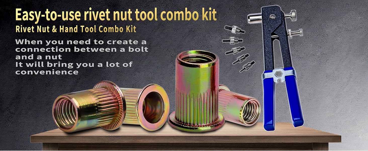 Pressure Rivet Nut Tool Kit, 430Pcs Metric Rivet Nut Combination (M8/M6/M5/M4/M3), Suitable for Furniture, Decoration, Automotive, Marine and Industrial Applications