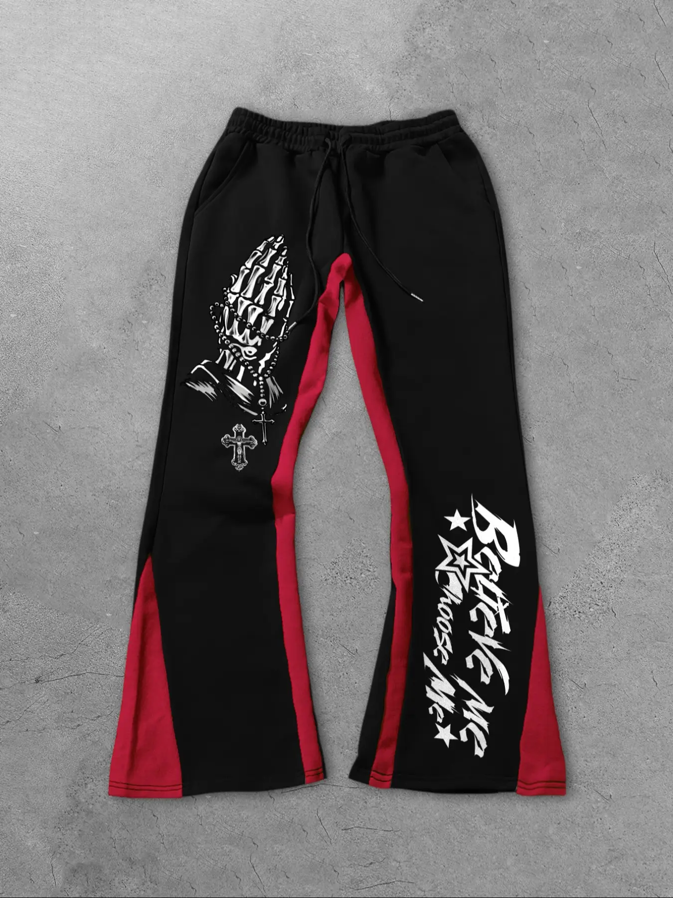 Women's Y2K High Street Flare Pants, Colorblock Straight Leg Micro Flare Joggers, Skull Print Hip Hop Casual Long Pants