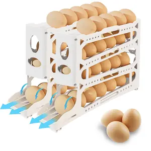 Egg Holder with 4 Tiers, Auto Rolling Egg Egg Holder, Space-Saving Egg Tray, Large Capacity, Egg Basket, Safe Storage Of 30 Eggs for Refrigerator & Kitchen Countertop(2 Pack)