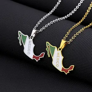 GGIRL Mexico Map Stainless Steel Mexico Map and Flag Necklace Men's and Women's Couple Sweater Chain Accessories