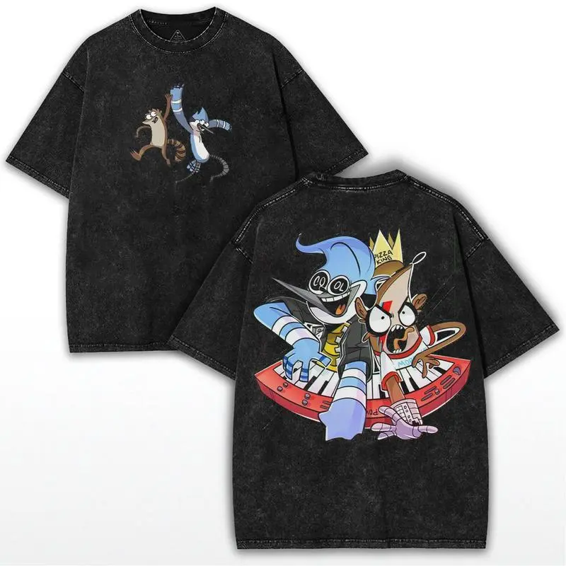 Regular Show Iconic Duo Retro-Washed Oversized Tee with Bold Chaos Back Art - Exclusive Limited 2025 Cotton Collector's Edition Graphic Tee for Men