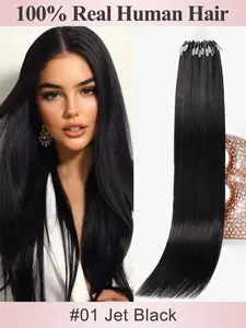 Micro Loop Hair Extensions 50 Strands Micro Beads Hair Extensions, Nano Ring Links Human Hair, 13 Colors, Natural Straight, 12-22 Inch, Adds Volume & Length  30G