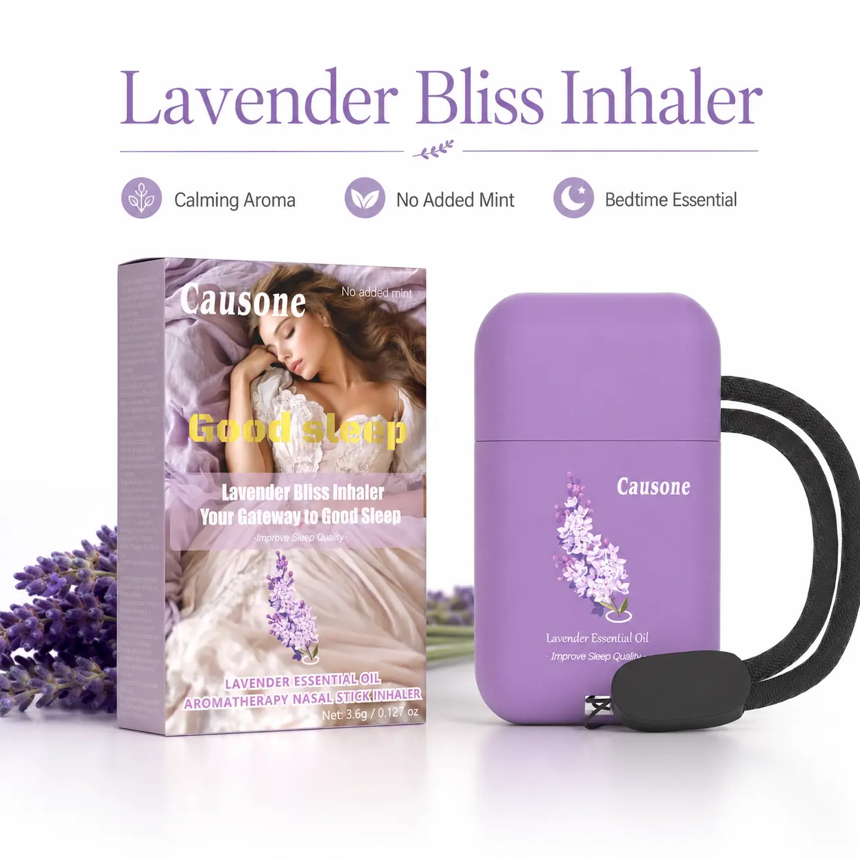 Lavender Herbal Nasal Inhaler Essential Oil Aromatherapy Stick - Portable Diffuser Pen for Travel, Driving - Refreshing, Calming Wellness Support for Health & Therapeutic Comfort Plant-Based Natural Mood Boosting Relaxation relax
