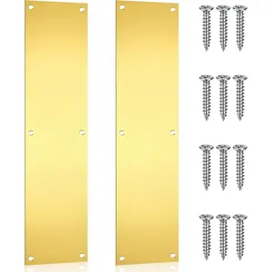 2Pcs 15x3.5" Gold Brushed Stainless Steel Push Door Kick Plate, Scratch Resistant Metal Door Protection Plate with 12 Screws for Interior Exterior Doors Accessories