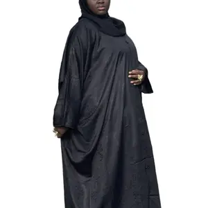 (Final Sale) Black Frost Closed Farasha Butterfly Abaya Set with Hijab for Stylish Wear