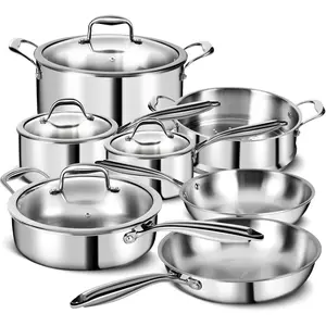 3-Layer Stainless Steel 11-Piece Cookware Set with Lid, Pots and Pans Kitchen Set, Non-Toxic Material, Suitable for Induction Cooker, Oven, and Dishwasher, Professional Chef Quality